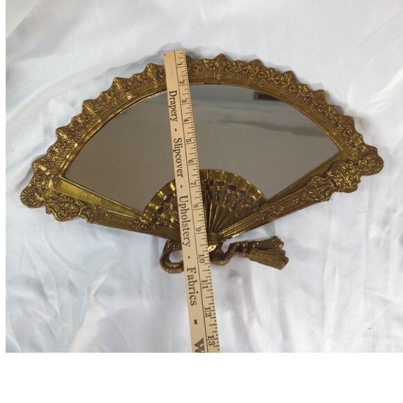 Vintage Brass Fan Shaped Vanity Mirror Missing Stand Victorian Art Nouveau - Picture 14 of 15